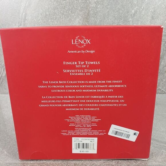 Lenox Christmas 2pc Finger Tip Towel Set Holly Leaves & Berries, Plaid Ribbon - Picture 4 of 6